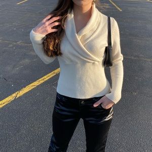 🌐Cream faux wrap sweater top